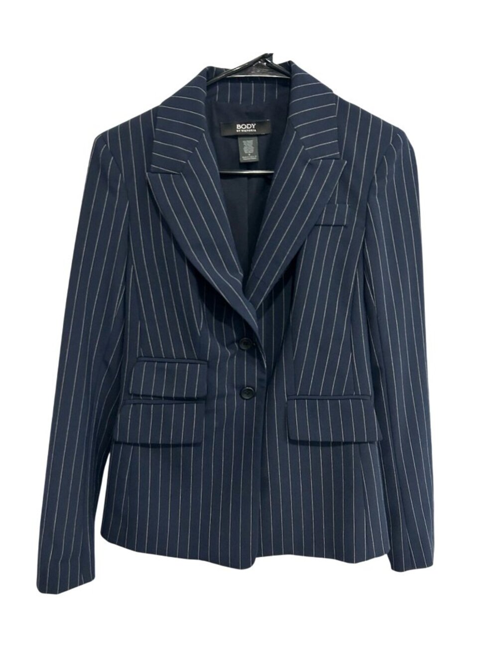 Body By Victoria 4 Navy White Pinstripe Lined Blazer Classic Academia Vintage